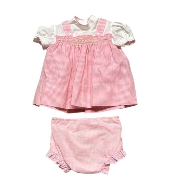 Vintage Polly Flinders Adorable Pink gingham Dress and Lined Bottoms Size 9 Mos - Picture 1 of 6